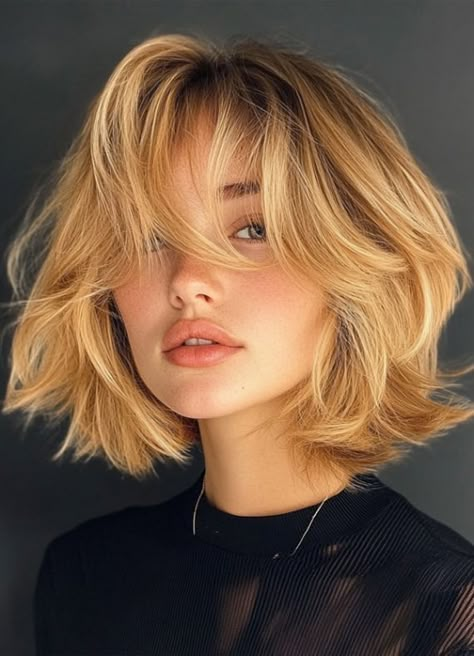 Shaggy Haircuts Blonde, Blond Layered Bob, Shoulder Length Choppy Layers, Shaggy French Bob, Blonde Shaggy Bob, Layered French Bob, Cowgirl Bob, Blonde French Bob, Flippy Bob