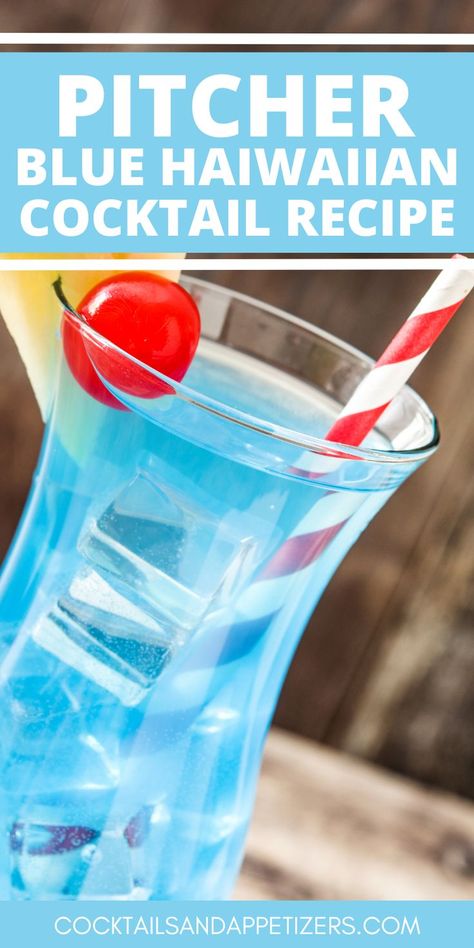 Make a pitcher of this Blue Hawaiian Cocktail Recipe and escape to a tropical paradise. Indulge in the flavors of coconut, pineapple, and blue curaçao. This summer cocktail is perfect for lively gatherings and beach-themed events. Imagine the vibrant blue hue and the refreshing taste transporting you to sunny shores! Blue Hawaiian Pitcher Recipe, Blue Hawaiian Drink Recipe Pitcher, Cocktail Pitcher Recipe, Blue Hawaiian Drink, Blue Hawaiian Cocktail, Tropical Cocktail Recipes, Coconut Rum Drinks, Crown Royal Drinks, Hawaiian Drinks