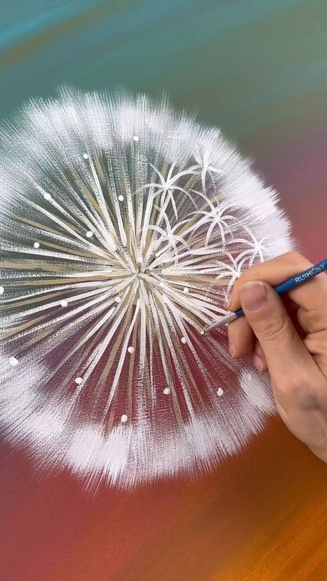 Dandelion painting practice 🎨🥰 Make a wish! #art #artist #painting #acrylicpainting #easypainting #dandelion | Emily Seilhamer Art | Emily Seilhamer Art · Original audio Dandelion Dot Art, How To Paint Dandelions, Dandelion Art Painting, Dandelion Painting Acrylic, Flower Drawing Sketches, Dandelion Drawing, Ilse Crawford, Dandelion Painting, Dandelion Art