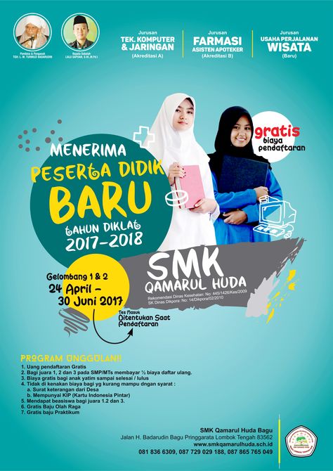 Poster Sekolah Client SMK Qamarul Huda - Lombok NTB Poster Design Kids, School Brochure, Admissions Poster, Cv Words, Brochure Psd, Education Banner, Education Poster Design, Powerpoint Background Design, Scrapbook Book