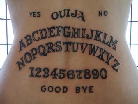 ouija tattoo. Different. A bit much for me but to each her own. Ouija Board Tattoo, Ouija Tattoo, Mommy Daughter Tattoos, Ancient Tattoo, Creepy Tattoos, Stomach Tattoos, Horror Tattoo, Tattoo Girl, Cute Tattoos For Women