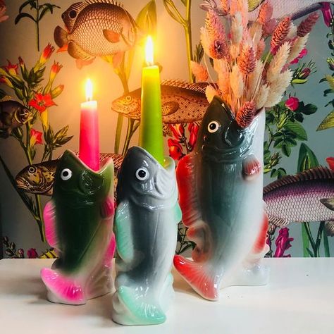 fish trend Cool House Decor Aesthetic, Fish Candle Holder, Fish Home Decor, Weird Core Decor, Weird Bathroom Decor, Kitsch Home Decor, Quirky House Decor, Surrealism Decor, Useful Clay Ideas