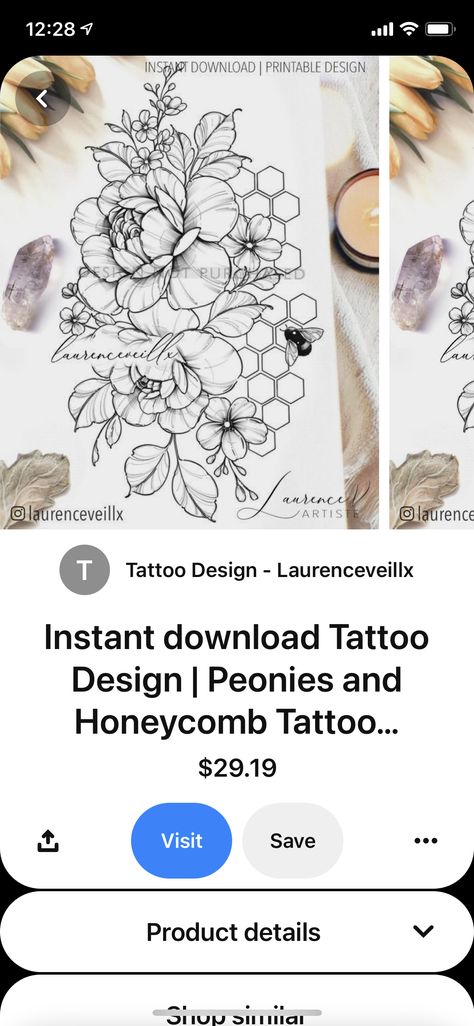 Bee Floral Tattoo, Comb Tattoo, Hexagon Tattoo, Honeycomb Tattoo, Bee Boxes, Box Designs, Tat Ideas, Tattoo Idea, Flower Tattoos