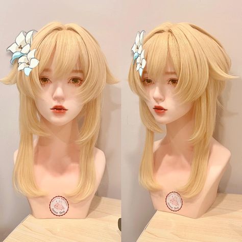 Lumine Cosplay Makeup, Lumine Hairstyle, Lumine Hair, Lumine Haircut, Lumine Cosplay, Pigtail Wig, Cosplay Makeup Tutorial, Wig Styling, Anime Wigs