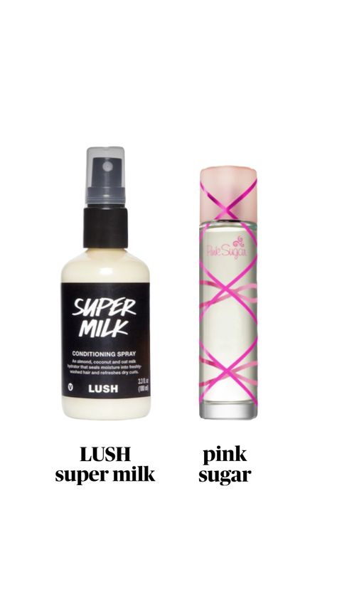 best perfume combos, sweet fragrance, lush super milk, vanilla and sugar mist, layering, pink sugar Lush Super Milk, Pink Sugar Perfume, Sugar Perfume, Perfume Combos, Diy Perfume, Sweet Fragrance, Perfume Collection Fragrance, Body Smells, Body Milk