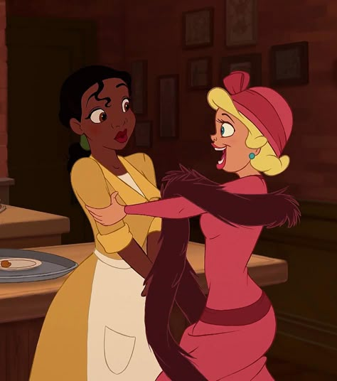 Tiana and Charlotte Princess Tiana And Lottie, Tiana And Her Best Friend, Tiana And Lottie Matching Pfp, Tiana And Charlotte Matching Pfp, Charlotte And Tiana Costume Halloween, Two Friends Cartoon, Tiana X Charlotte, Princess Tiana And Charlotte, Tiana And Lottie Costume