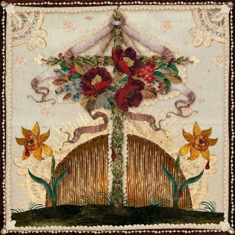 "For I'm To Be Queen of the May, Mother" or "The Maypole", from Andrea Zanatelli’s embroidery series Andrea Zanatelli, S Embroidery, Dolce Far Niente, Be Queen, Rabbit Collection, May Queen, Medieval Tapestry, Beltane, Modern Artists