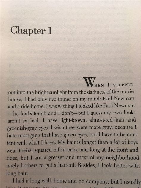 The best first sentence of any book every!!!!! #outsiders by SE Hinton The Outsiders Book Aesthetic, The Outsiders Quotes Book, The Outsiders Book Quotes, That Was Then This Is Now Se Hinton, First Sentence Of A Book, Outsiders Poster, The Outsiders Book, Outsiders Aesthetic, Outsiders Book