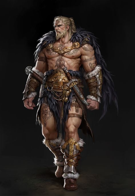 Barbarian Rpg, Barbarian Character Design Male, Barbarian Armor, Barbarian Warrior, Barbarian King, Male Art Reference, Viking Character, Viking Armor, Warrior Drawing