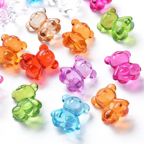 PRICES MAY VARY. Value Pack: 100pcs Transparent Gummy Bear Acrylic Beads. Size: about 18.5mm long, 16mm wide, 11mm thick, hole: 2.5mm. Reliable Material: Made of high-quality Acrylic. Lightweight and durable, vibrant in color and not easy to fade, great for long wearing in daily life. Unique Design: The small gummy bear beads stand out for their super cute bear shape and eye-catching color. The transparent designs deepening the beauty of colors, they will shine under the illumination of lights, Kawaii Party, Decorative Beads, Strung Beads, Cute Candy, Necklace Craft, Bracelets Diy, Gummy Bear, Pony Beads, Diy Schmuck