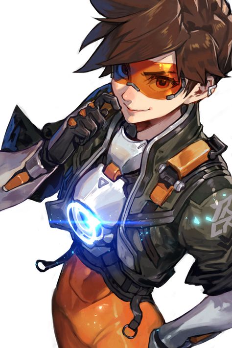 Emily Overwatch, Tracer Ow, Tracer Overwatch, Gaming Magazines, Overwatch Tracer, D.va Overwatch, Shoulder Armor, Black Clover Anime, Overwatch Fan Art