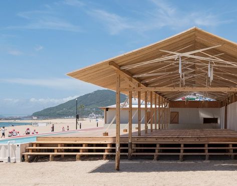 Beach Song, Architectural Engineer, Beach Pavilion, Decorative Floor Tile, Paradise Resort, Beach Architecture, Wood Truss, Timber Roof, Kobe Japan