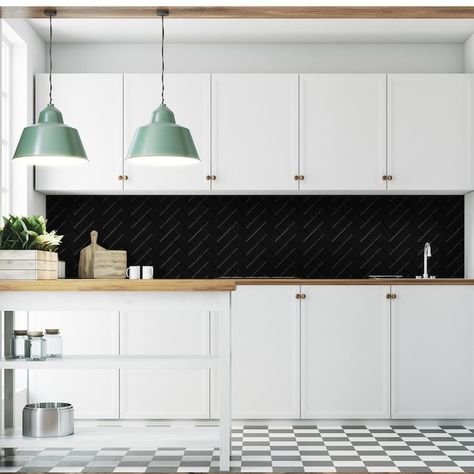 Large Subway Tile, Tic Tac Tiles, Peel Stick Backsplash, Indoor Tile, Peel N Stick Backsplash, Herringbone Tile, Indoor Design, Black Tiles, Accent Tile