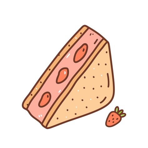 Fruit sandwich with cream and strawberries isolated on white background. Vector hand-drawn illustration in doodle style. Perfect for various designs, cards, decorations, logo, menu. Fruit Sando Aesthetic, Sandwich Doodle, Sandwich Drawing, Sweet Business, Cream And Strawberries, Strawberry Drawing, Fruit Sandwich, Bujo Stickers, Traditional Style Tattoo