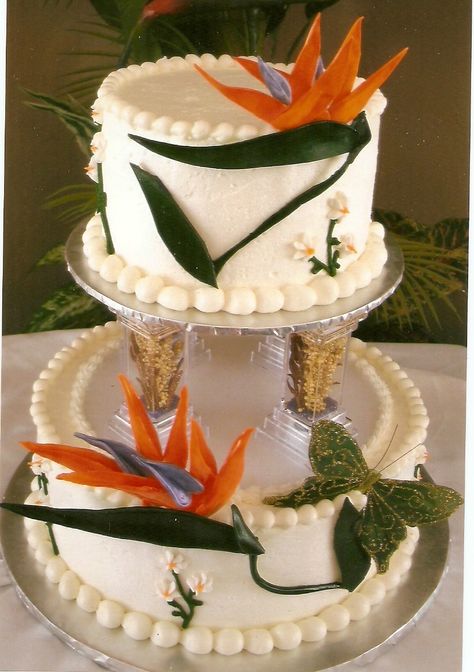 Bird of Paradise - Two-tier bird of paradise birthday celebration Bird Of Paradise Wedding, Hawaii Cake, Tropical Wedding Cake, National Margarita Day, Paradise Wedding, Paradise Flowers, 60th Birthday Cakes, Bird Of Paradise, Tropical Wedding