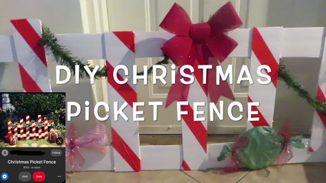 Candy Cane Picket Fence, Fences Decorated For Christmas, Candy Cane Fence Diy, Picket Fence Christmas Decor, Diy Christmas Tree Fence, Diy White Picket Fence, Christmas Tree Fence, White Vinyl Fence, Candyland Christmas