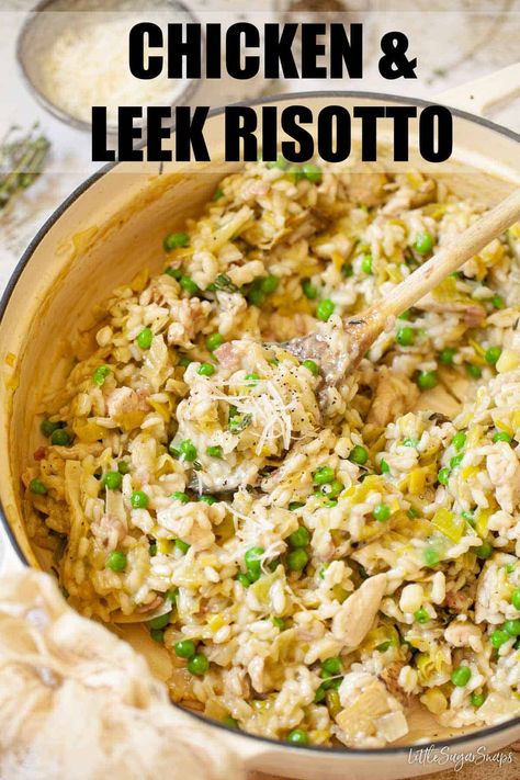 Chicken And Leek Recipes, Risotto With Peas, Easy Weeknight Chicken, Risotto Recipes Chicken, Leek Risotto, Risotto Recipes Easy, Rice Risotto, Weeknight Chicken, Leek Recipes