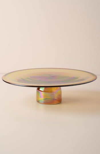 Anthropologie Glass Cake Stand available at #Nordstrom Iridescent Cake, Modern Cake Stand, Anthropologie Kitchen, Rooster Plates, Modern Cakes, Anthropologie Home, Bird Plates, Glass Cake, Glass Cake Stand