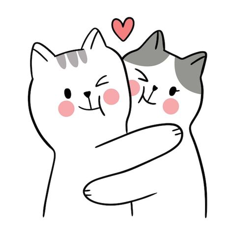 Dibujar a mano dibujos animados lindo pa... | Premium Vector #Freepik #vector #pareja-gatos #gatos-amor #dia-amor #san-valentin Pretty Flower Drawing, Hug Cartoon, Hugging Drawing, Cute Drawings Of Love, Animal Hugs, Cute Hug, Romantic Drawing, Cat Hug, Cartoons Love