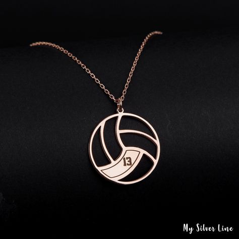 "Volleyball Necklace is made by hand in our workshop with care. All our jewelry is the most elegant choice for the Bridesmaids, friends, your loved ones and for yourself. Volleyball Necklace * Material: High Quality Solid 925 Sterling Silver. * Finish: Sterling Silver ∙ Gold ∙ Rose Gold. * All our jewelry is custom made by hand with care in our workshop.  HOW TO ORDER ❓ * Select your necklace COLOR. * Choose necklace length from 14\" to 22\". The length option is the TOTAL chain length (includin Volleyball Necklace, Volleyball Jewelry, Custom Volleyball, Volleyball Stuff, Fan Jewelry, Sports Jewelry, Number Necklace, Volley Ball, Volleyball Team