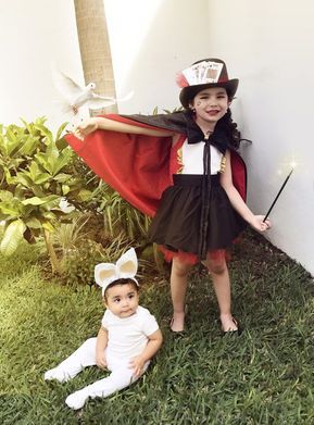 30 Matching Siblings Halloween Costumes which are the cutest costumes of the year - Hike n Dip Magician Family Halloween Costumes, Circus Magician Costume, Magician Family Costume, Diy Magician Costume, Siblings Halloween Costumes, Siblings Costumes, Brother Sister Halloween Costumes, Baby Bunny Costume, Donut Costume