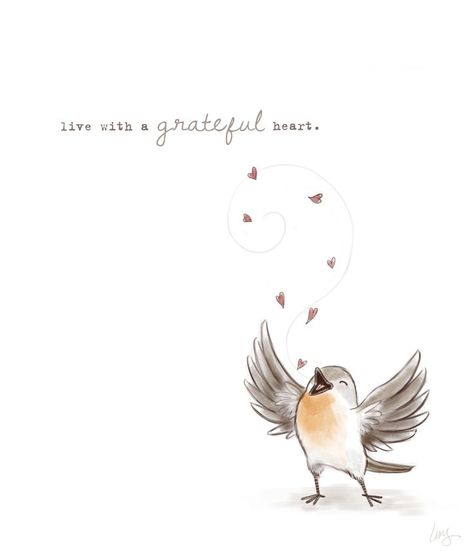 Gratitude Illustration Art, Grateful Illustration, Mantra Illustration, Grateful Drawing, Bird Sayings, Grateful Heart Quotes, Griffin Illustration, Blessing Ring, Bird Singing