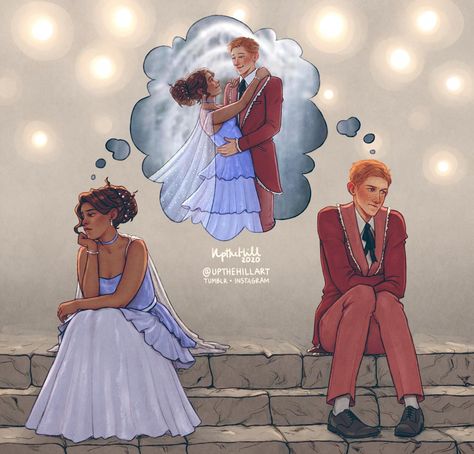 Pining 14-year-olds by upthehillart on DeviantArt Ron E Hermione, Hermione Fan Art, Harry Potter Yule Ball, Potter Fanart, Yule Ball, Harry Potter Artwork, Images Harry Potter, Harry Potter Comics, Harry Potter Ships