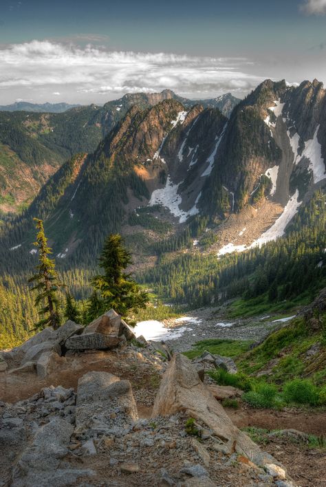 View from the Kendall Katwalk on the Pacific Crest Trail | Snoqualmie Pass Pct Hike, Trail Logo, Solo Hiking, Surfing Pictures, Thru Hiking, Colorado Hiking, Pacific Crest Trail, Lake George, Appalachian Trail