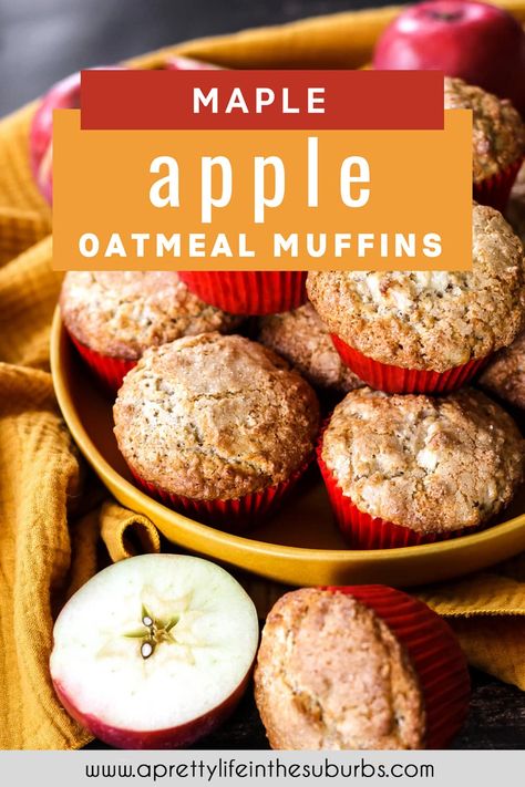 These Maple Apple Oatmeal Muffins are quick, healthy and delicious! Made with quick oats, diced apple and maple syrup, these will quickly become a favourite. Breakfast Apple Recipes, Quick Oat Recipes, Apple Oatmeal Muffins, Apple Muffin Recipes, Maple Syrup Recipes, Apple Oatmeal, Healthy Muffin Recipes, Apple Muffins, Oatmeal Muffins