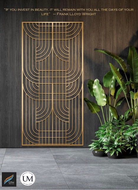 If You Invest in Beauty, It Will Remain With You All the Days of Your Life - Frank Lloyd Wright Metal Jali, Metal Jaali Design, Modern Art Deco Gate, Metal Jaali Partition, Gold Graphic Design, Jalli Design, Art Deco Panel, Art Deco Laser Cut Panels, Art Deco Doors