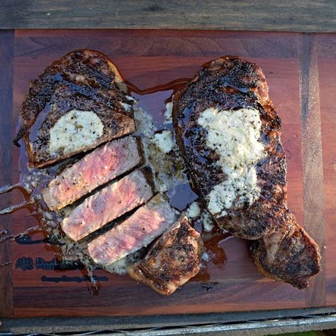 Boursin Black Pepper Strip Steaks on the Big Green Egg Boursin Steak, Season Steak, New York Strip Roast, Season Steak Recipes, Steakhouse Recipes, Strip Steaks, The Big Green Egg, Ny Strip Steak, The Big Green