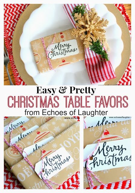 Christmas Place Setting Gifts, Christmas Table Favours Ideas, Christmas Table Favors To Make, Christmas Table Gifts Favors, Christmas Table Favors, Christmas Dining Table Decorations, Dinner Party Favors, Christmas Banquet, Chocolate Designs