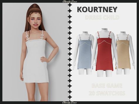 Kourtney - Dress Child | Patreon Clarity Sims, The Sims 4 Kids, Ts4 Patreon, Sims Baby, Sims 4 Cc Kids Clothing, Play Sims 4, Free Sims 4, Sims 4 Children, Sims 4 Game Mods