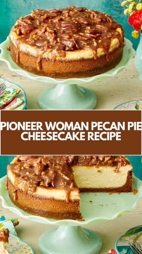 This delicious Pioneer Woman Pecan Pie Cheesecake combines creamy cheesecake with a sweet, nutty pecan topping for the ultimate dessert. Perfect for special occasions or a cozy treat, this recipe is surprisingly simple and uses common pantry staples. With its buttery crust and rich flavor, it’s sure to impress every time you serve it! Pioneer Woman Pecan Pie Cheesecake, Pecan Sauce For Cheesecake, Cheesecake With Pecan Topping, Cheesecake Recipes Pecan, Cheesecake Pecan Pie Recipe, Pecan Pie Lasagna Recipe, Pecan Pie Topping For Cheesecake, Pecan Cheesecake Pie Recipe, Pecan Topping For Cheesecake