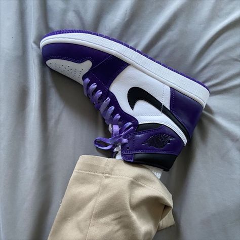 Purple Jordan 1s, Purple Jordan 1, Court Purple Jordan 1, Sneaker Culture, Retro Basketball Shoes, Retro Basketball, Sneaker Lovers, Jordan 1s, Trendy Sneakers