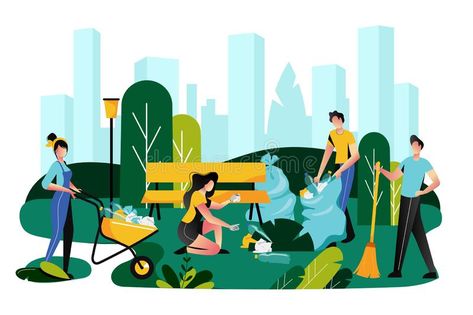 Volunteering, charity social concept. Volunteer team cleaning garbage on lawn of #Sponsored , #Ad, #Paid, #social, #Volunteering, #garbage, #concept Cleaning Drawing, Co Housing, Graphic Design Infographic, City Drawing, Free City, Illustration Art Girl, Green City, City Park, Art Contest