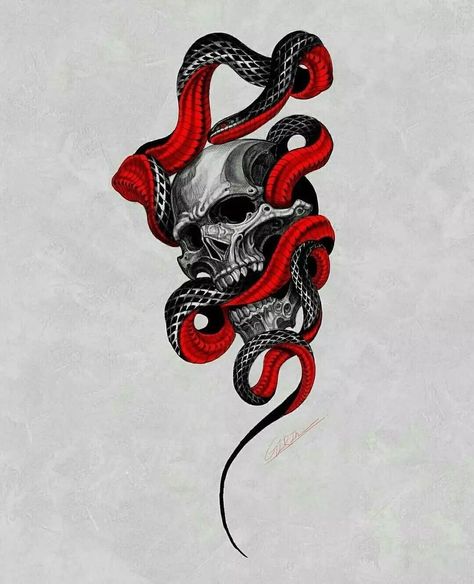 Skull And Snake, Tattoo Posters, Snake Drawing, Album Artwork Cover Art, Snake Tattoo Design, Irezumi Tattoos, Creepy Tattoos, Print Design Art, Artist Logo