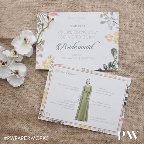 Attire Guide Bridesmaid Card Design, Bridesmaid Guide Card, Attire Guide Bridesmaid Card, Olive Green Bridesmaid, Bridesmaid Invitation Card, Attire Guide, Dress Etiquette, Photobooth Backdrop, Flower Backdrop Wedding