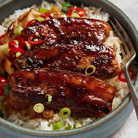 Sticky BBQ Pork Rice Bowl - Marion's Kitchen Asian Pork And Rice, Marions Kitchen Recipes Pork, Bbq Rice Bowl, Pork Belly Bowl Recipe, Marion Grasby Recipes Pork, Sticky Pork Recipes, Pork And Rice Bowls, Marion’s Kitchen Recipes, Bbq Pork Rice Bowl