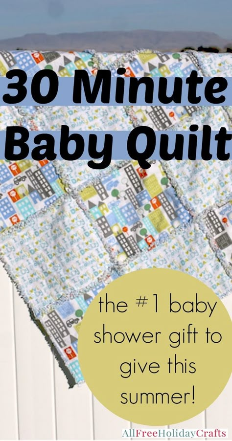 30 Minute Baby Quilt - Easy baby quilt pattern that makes a fantastic baby shower gift DIY! Make one of the best baby shower gifts to give in under an hour. Diy Crib Quilt, Quick Baby Quilts Patterns Free, Easy Baby Quilts For Beginners, Easy Baby Quilt Patterns, Sewing Squares, Easy Baby Quilt, Baby Quilts Easy, Rag Quilting, Baby Boy Quilt Patterns