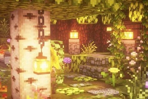 Overgrown Garden Minecraft, Aesthetic Minecraft Banners, Bee Garden Minecraft, Minecraft Bee Aesthetic, Minecraft Bee Banner, Minecraft Overgrown House, Overgrown Minecraft Builds, Overgrown Minecraft, Minecraft Overgrown