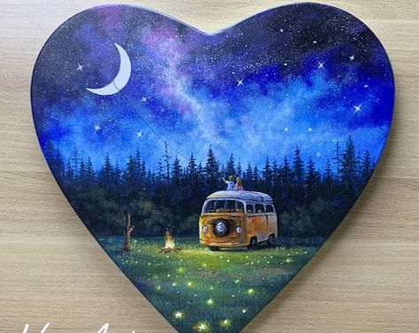 duongtieng - Etsy Latvia Circular Canvas Painting, Stars Painting, Island Painting, Heart Canvas Art, Northern Lights Painting, Zen Doodle Art, Hang Art, Star Painting, Diy Watercolor Painting