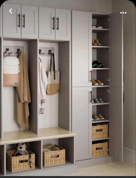 Coat Cupboard Ideas Storage, Hall Cupboard Design, Mudroom Closet Ideas, Small Entryway Storage Ideas, Entry Way Closet Makeover, Small Entryway Storage, Landing Storage, Entryway Storage Ideas, Mudroom Cabinet