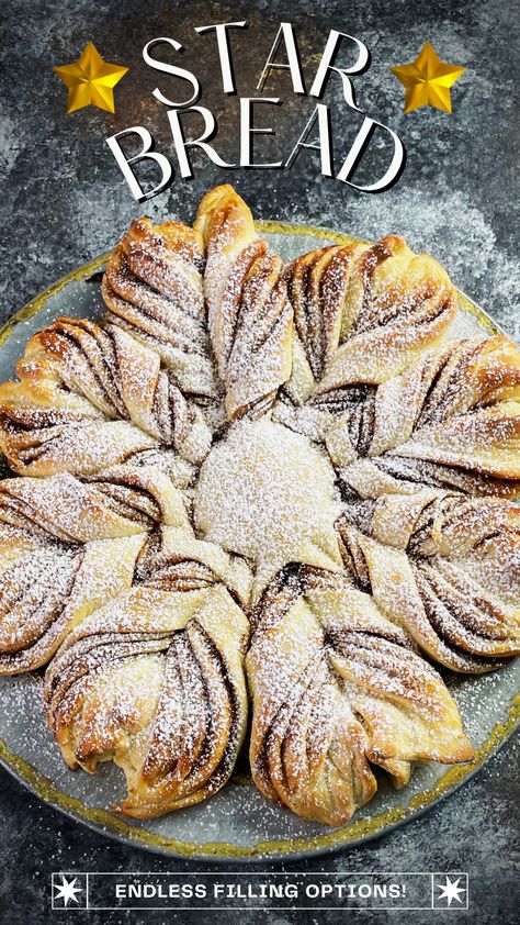 Star Bread (AKA Snowflake Bread) Snowflake Bread Recipe, Star Cinnamon Bread, Cinnamon Roll Star Bread, Chocolate Cinnamon Star Bread, Sourdough Christmas Star Bread, Snowflake Cinnamon Bread, Cinnamon Snowflake Bread, Christmas Star Bread Recipe, Sourdough Star Bread Recipe