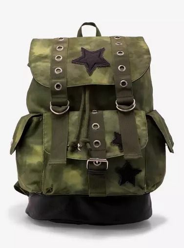 Star Green Grunge Slouch Backpack, Fairy Grunge Backpack, Therian Fashion, Sigma Outfit, Bug Backpack, Backpack Grunge, My Neighbor Totoro Characters, Grunge Backpack, Grunge Bag, Customized Backpack