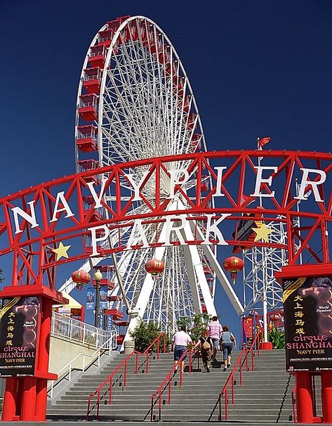 Navy Pier, Chicago Illinois, Amusement Park, Ferris Wheel, Illinois, Stairs, Chicago, Wheel, Navy