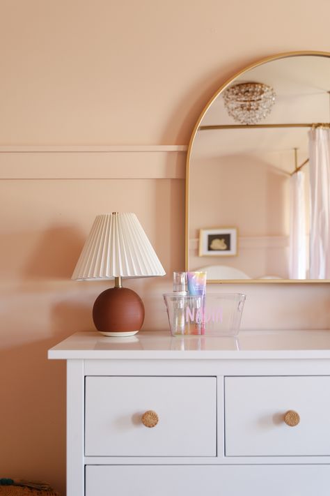 Benjamin Moore Raleigh Peach Peach Wall Bedroom Ideas, Rose Accent Benjamin Moore, Light Peach Nursery Walls, Peach Accent Wall Nursery, Raleigh Peach Benjamin Moore, Benjamin Moore Antique Rose, Peach Master Bedrooms Decor, Setting Plaster Nursery, Peach Parfait Benjamin Moore