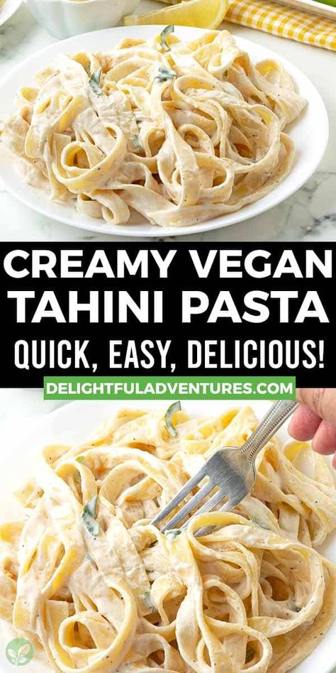 Vegan Tahini Pasta, Lemon Tahini Pasta, Tahini Pasta Sauce, Quick Vegan Pasta, Tahini Noodles, Simple Vegan Dinner, Tahini Pasta, Vegan Gluten Free Dinner, Easy Vegan Recipes For Beginners