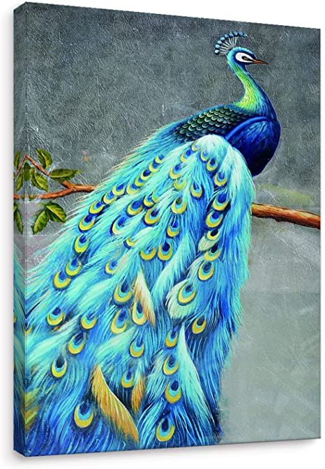 Niwo Art - Peacock A, Bird Series Canvas Wall Art Home Decor,Framed Ready to Hang Crochet Peacock, Peacock Angel, Embroidery Peacock, Chaturthi Decoration, Feather Peacock, Peacock Drawing, Abstract Portrait Painting, Cross Embroidery, Diy Wall Painting