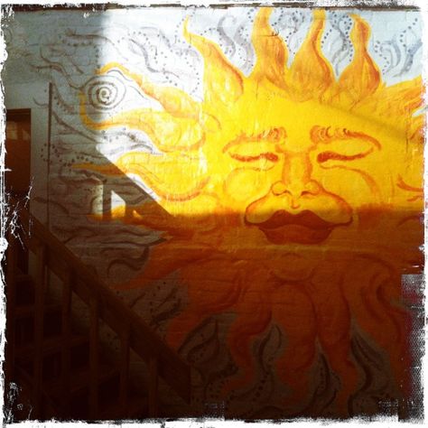 Sun Mural Wall, Sun Mural, Location Unknown, Bedroom Murals, Mural Ideas, Mural Wall, Cozy Room, Sun Moon, Painting Crafts